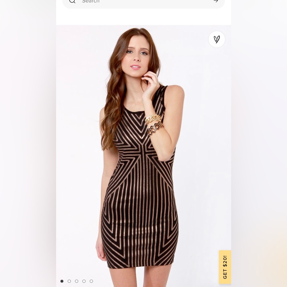Mink Pink Black Metallic Rose Gold Bodycon jersey knit dress